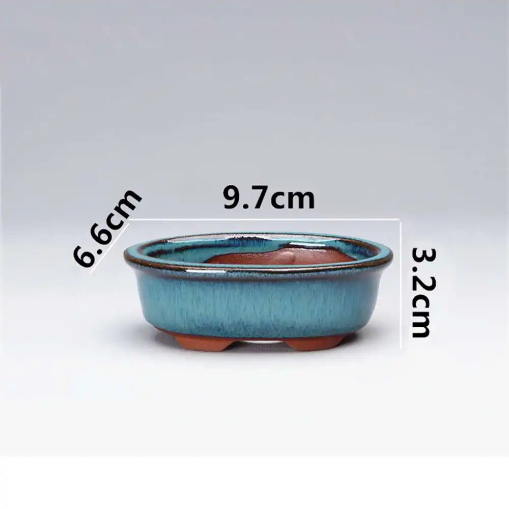 pots bonsaï chinois céramique porcelaine bleu brun texture grès effet craquelé classique artisanal