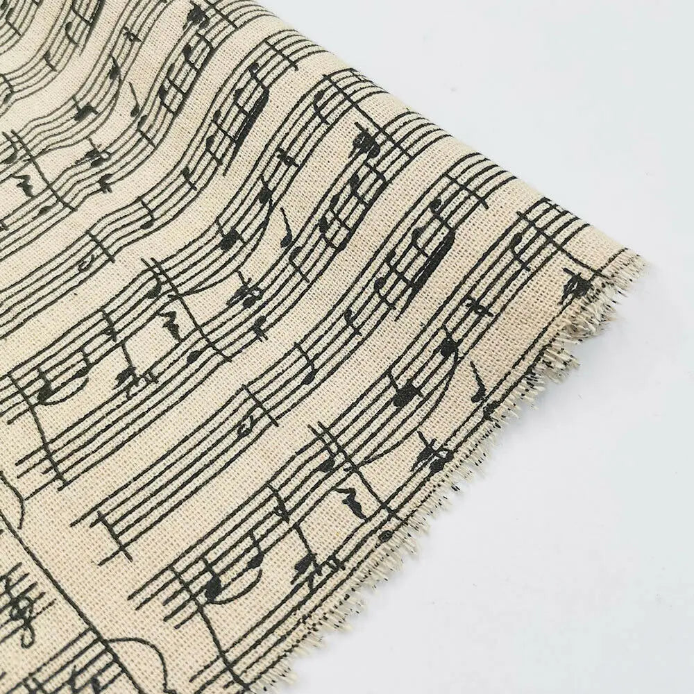 tissu coton beige notes musicales vintage classique décoration bricolage couture nappe coussin 45x145cm 70x45cm