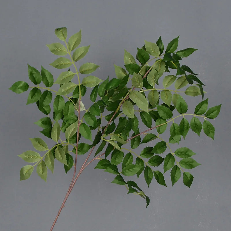 Bouquet artificiel feuilles simples moderne vase transparent hauteur 92cm rouge foncé vertclair blanc