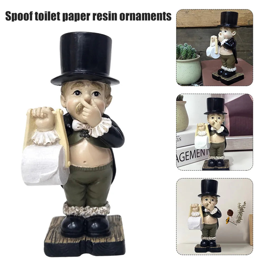 ornement figurine humour rouleau papier toilette chapeau haut forme noir beige vintage franges