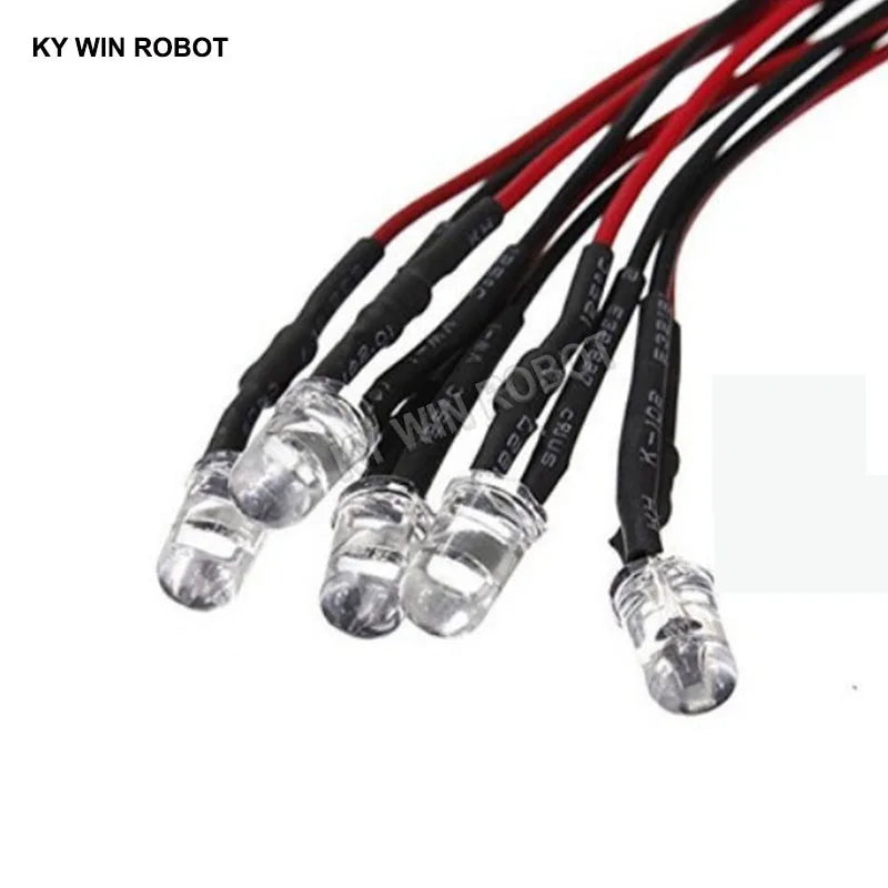 diodes led transparentes opalescentes 5mm ronde lisse 12v 24v fil rouge noir 10 pièces