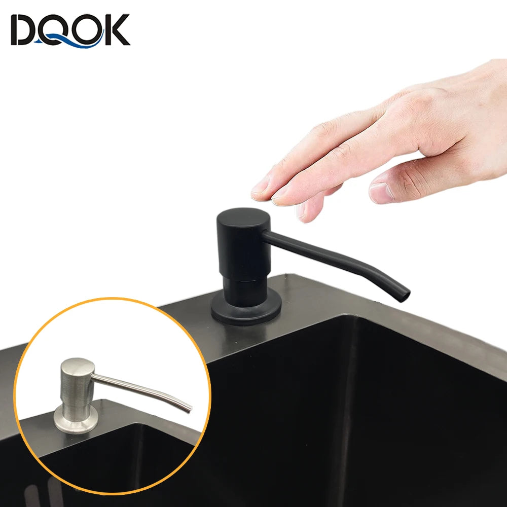 distributeur savon liquide noir inoxydable moderne minimaliste vis fixé bouchons remplissage tube flexible cuisinewasherless