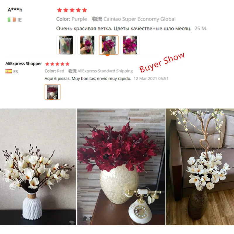 bouquet artificiel fleurs magnolia soie blanc bleu violet rouge intérieur décoration maison anniversaire fête