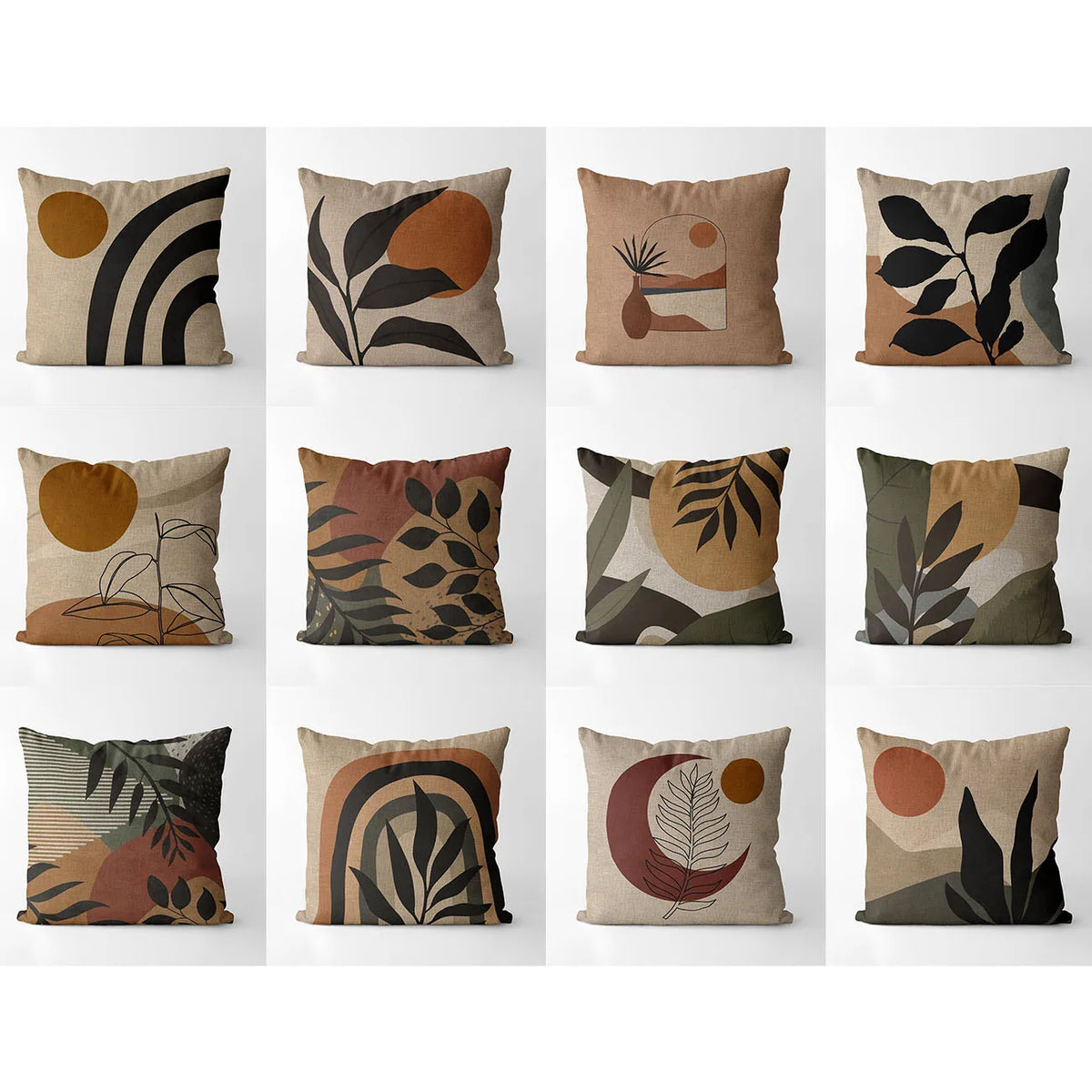 coussin décoratif carré motif feuilles tropicales abstrait beige moderne lit salon chaise voiture
