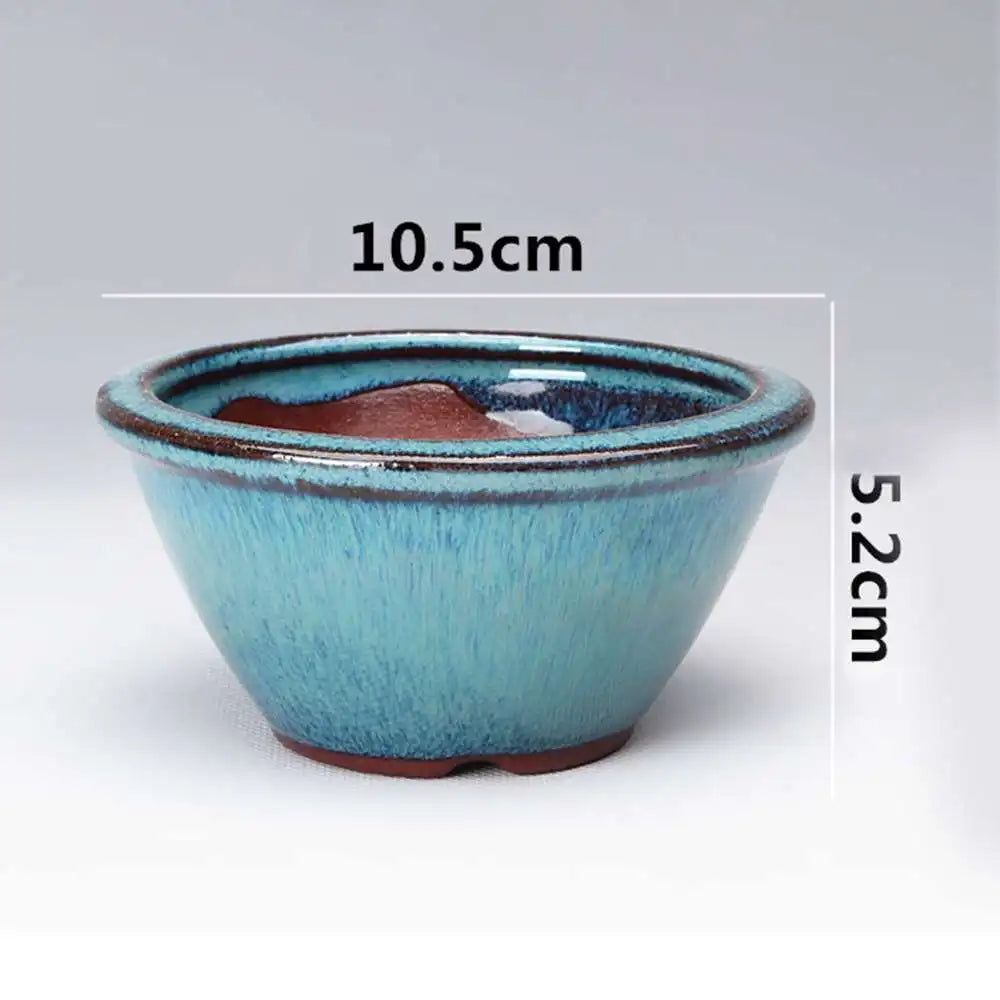 pots bonsaï chinois céramique porcelaine bleu brun texture grès effet craquelé classique artisanal