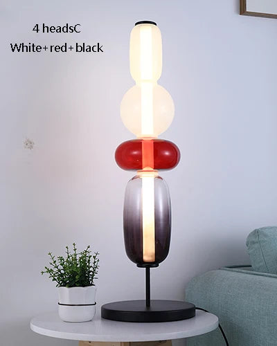 lampe sol moderne rouge blanc doré pied stable minimaliste vitrail led translucent