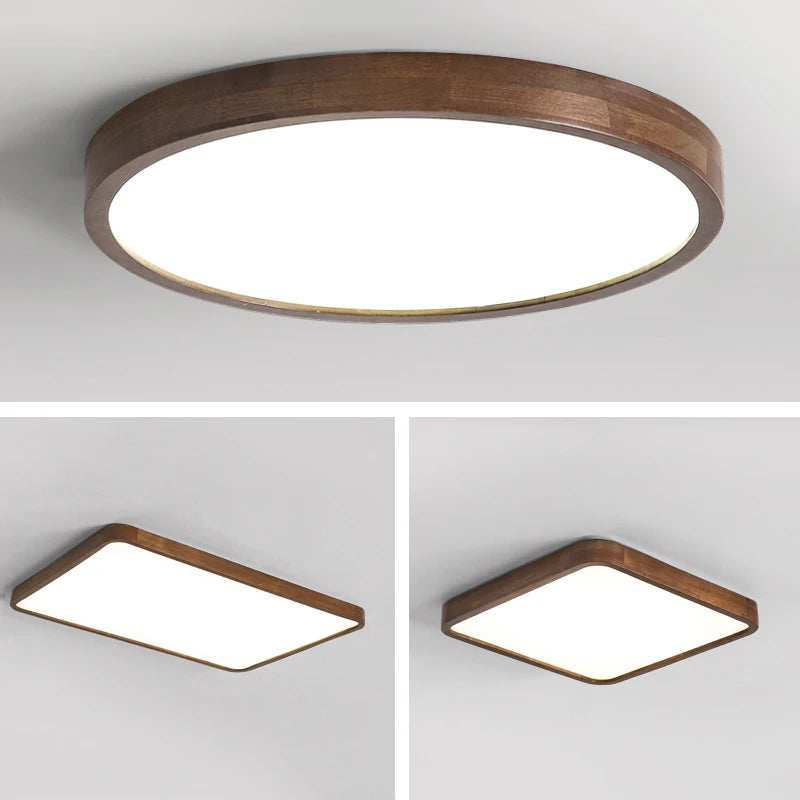 plafonnier led moderne rond carré bois chêne grain opalescent 30cm 60cm télécommande
