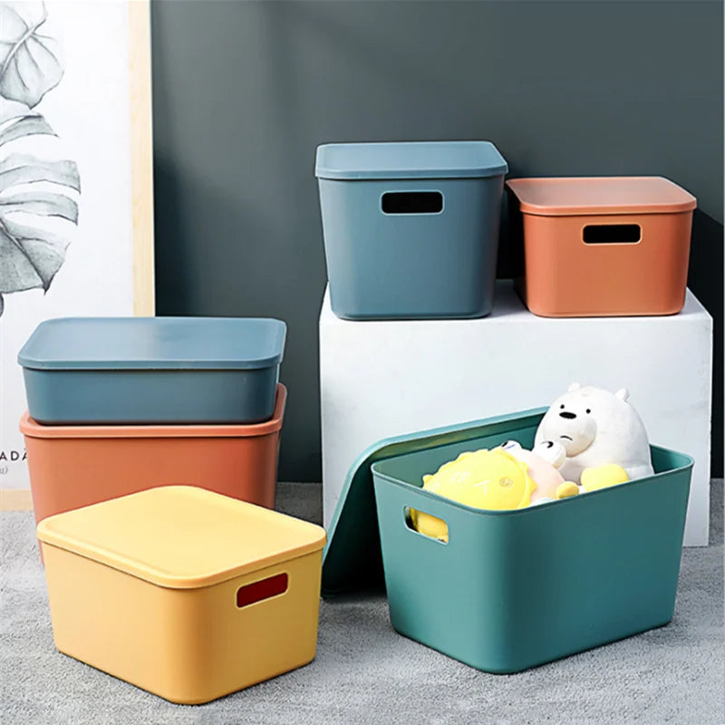 boîtes rangement modernes bleu orange jaune matériau plastique respectueux environnement treillis couvercle petite moyenne