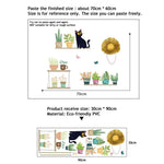 sticker mural décoration enfantine plantes pots chat papillons botanique mignon vert jaune