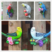 statue oiseau perroquet résine décoration murale jardin fleurs fruits multicolore rouge bleu Jaune