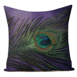 housse coussin carrée décorative motif paon bleu vert violet canapé salon moderne
