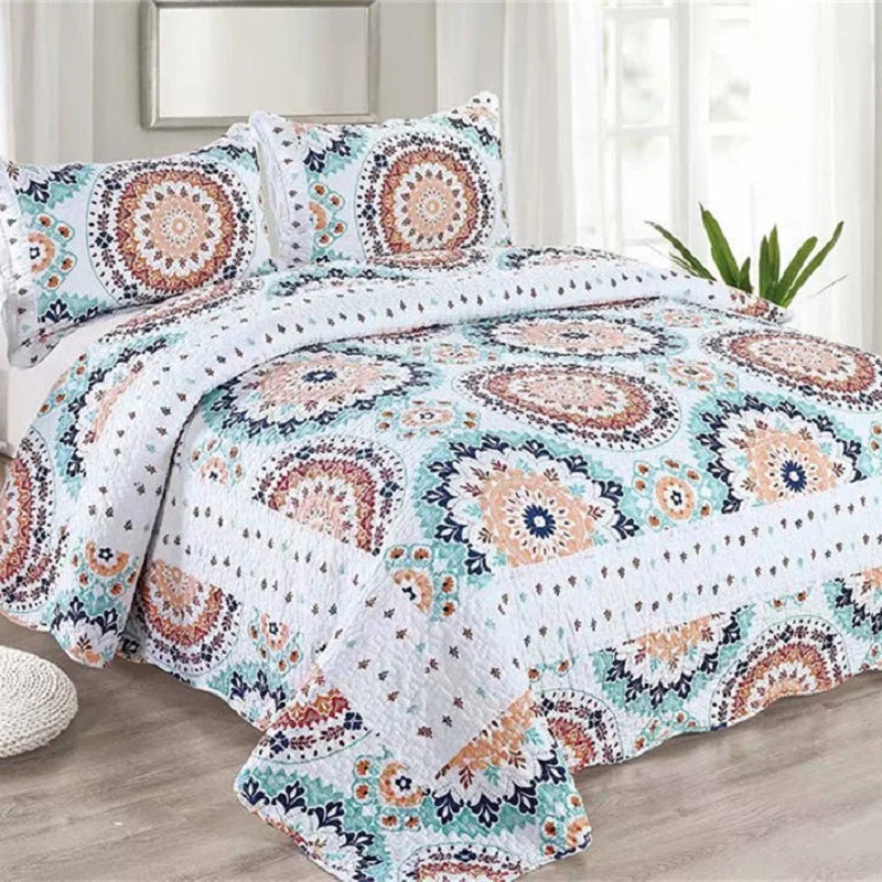 Couvre-lit coton matelassé avec taies d'oreiller assorties