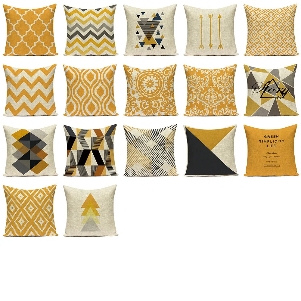 coussins géométriques beige jaune moderne maison voiture 45x45cm