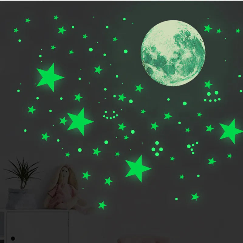 sticker mural étoiles lumineux nuit moderne bleu vert rose chambre enfant décoration bébé filles