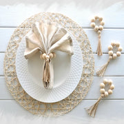 Rond de serviette en bois naturel avec glands, décoration rustique pour table de ferme, 4 pièces