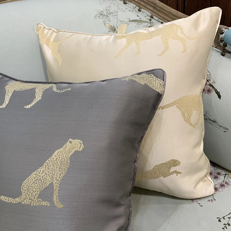 coussin léopard moderne gris décoratif maison lit carré polyester 45x45cm