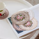 serviettes table vintage broderie florale dentelle beige rose clair environnementales moderne 12cm