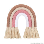 décoration murale arc ciel tissé franges boho chic marron beige bleu marine rose clair