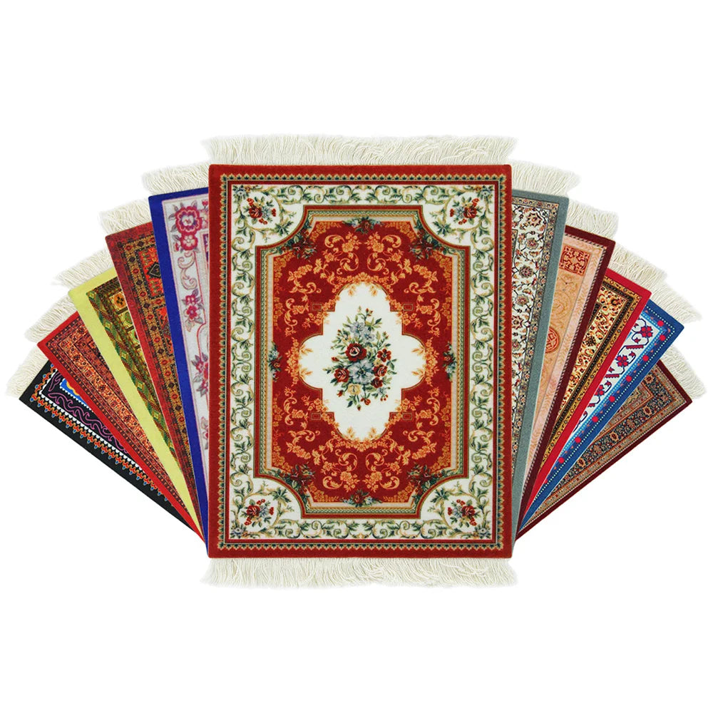 tapis floral orné anti dérapant rouge blanc vert bleu noir tissu caoutchouc