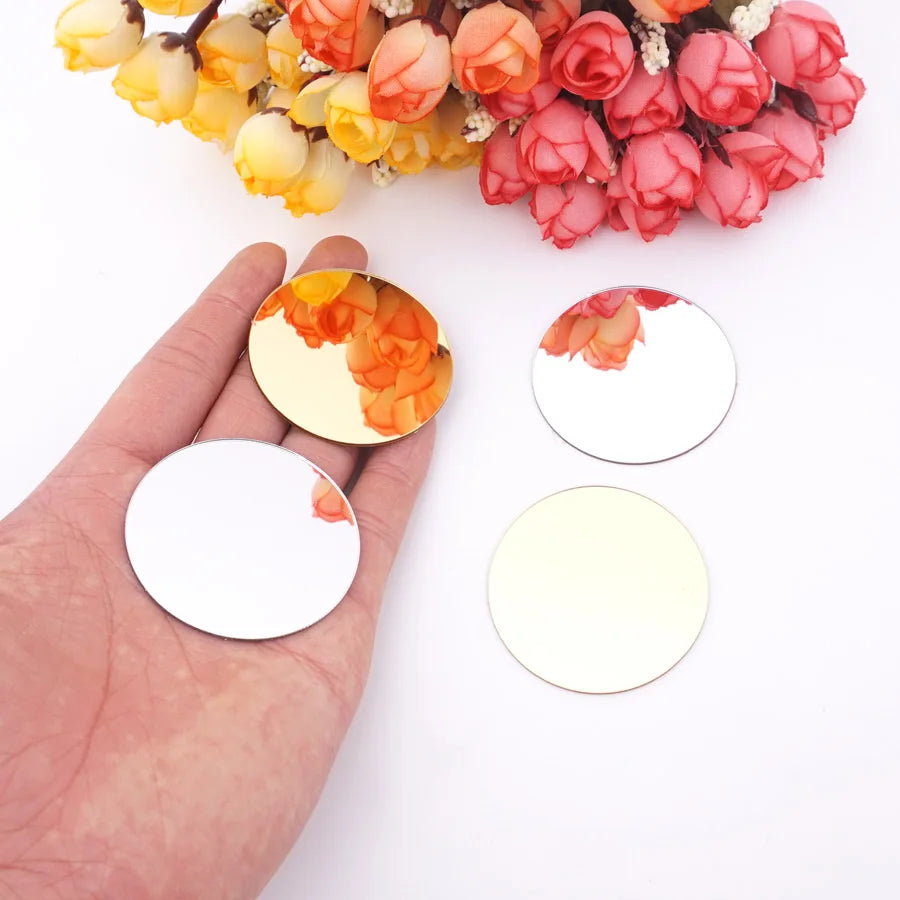 décoration mariage anniversaire fiançailles blanc doré miroirs ronds adhésifs 3cm 4cm 5cm 6cm modernes