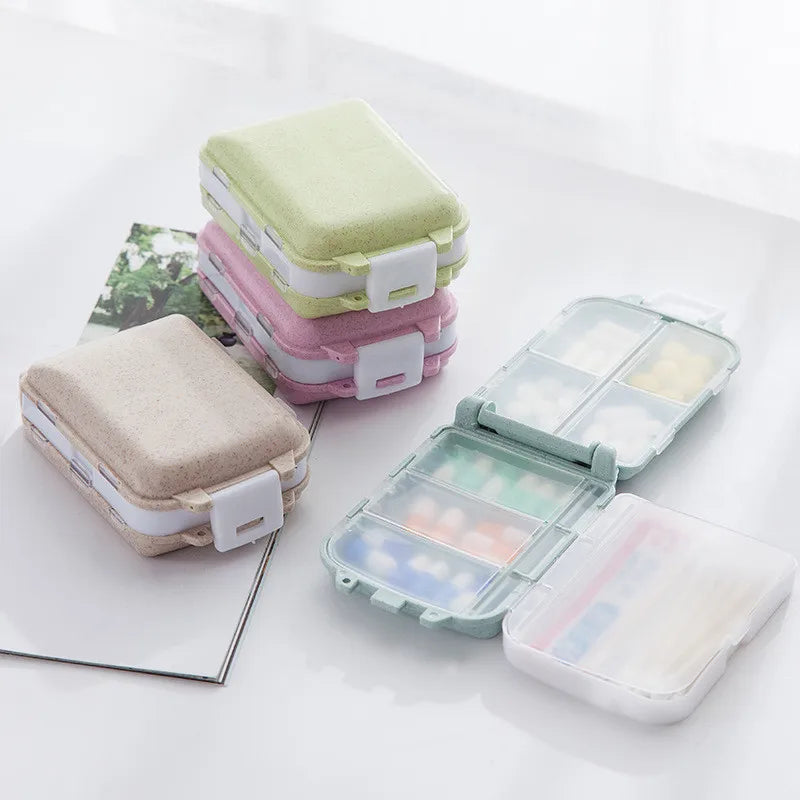 organisateur médicaments boîte pilules compartiments clips couleurs vert rose pratique compact