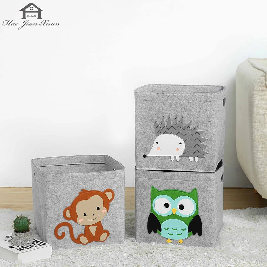 bac rangement jouets pliable tissu gris animaux enfants boîte organisateur chambre bébé moderne 30cm