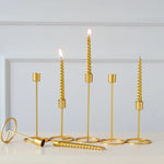 supports bougie or modernes hauteur 15cm 25cm lisses motifs torsadés bougies blanches dorées composition