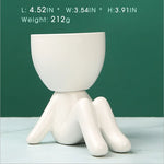 cache pot céramique blanc noir personnage assis contemporain plante succulente minimaliste ornement décoration artisanale