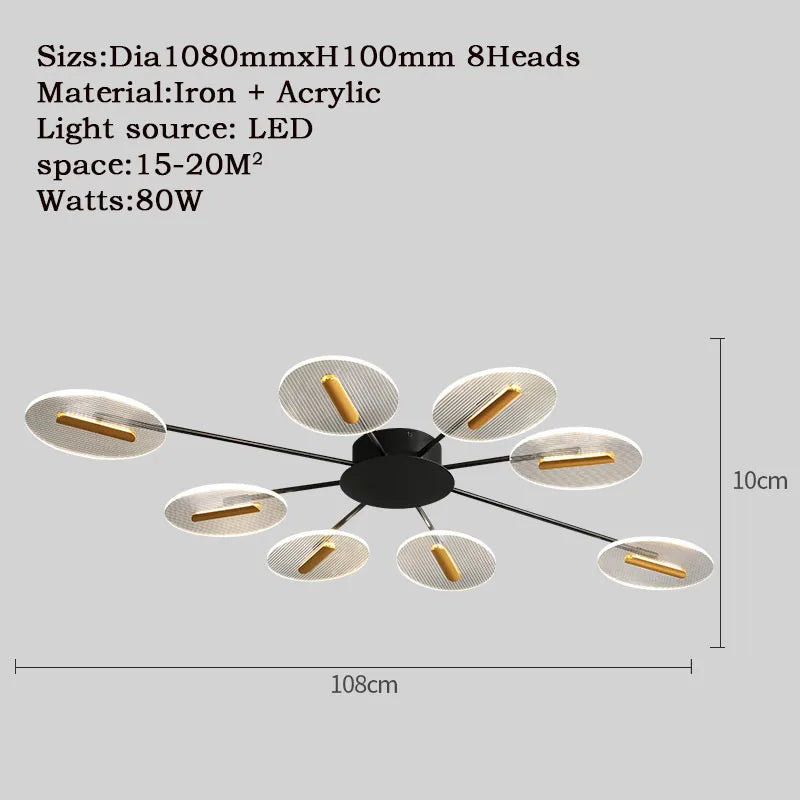 plafonnier moderne acrylique noir doré led clips facile chambre salon