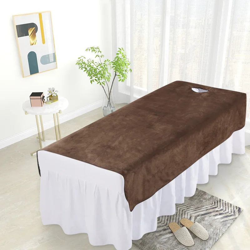 couverture table massage velours drap lit spa salon beauté coton doux couleur unie beige