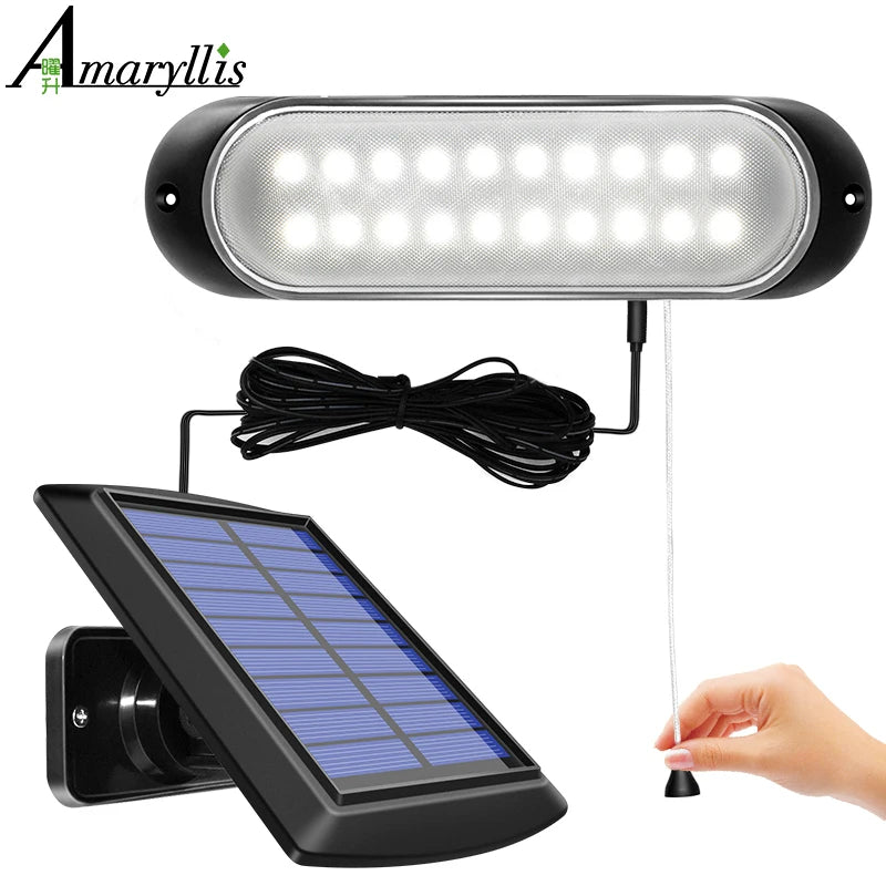lampe solaire 20 led panneau séparable moderne interrupteur traction étanche 5m câble vis noires