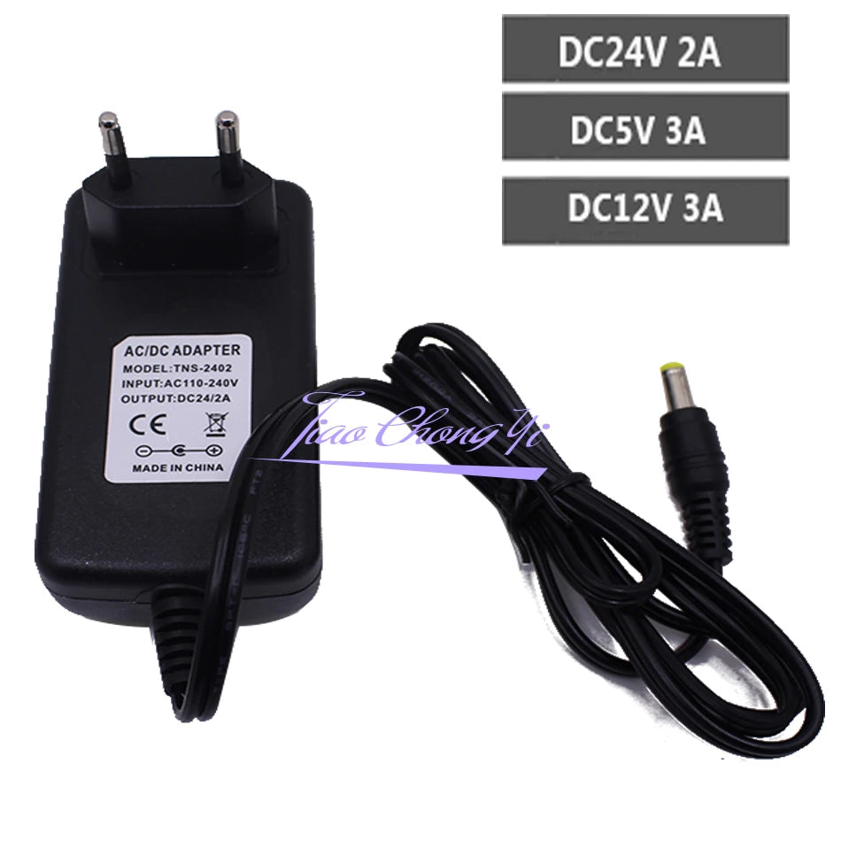 adaptateur secteur 12v 2a 24v 1a 5v 3a prise eu us câble noir classique
