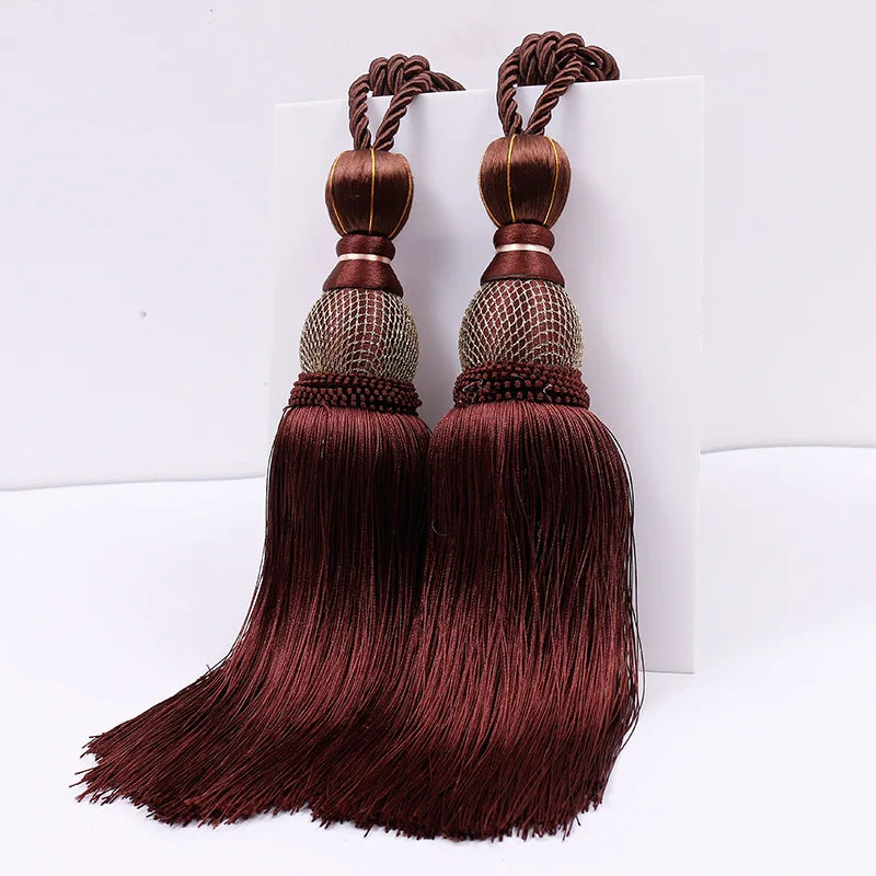 pompons rideau élégants rose doré gris rouge marron tissu uni noeuds décoratifs fixés