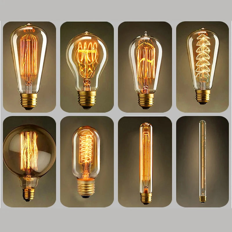ampoules filament transparentes spirales dorées vintage rétro salon tringles câbles noirs