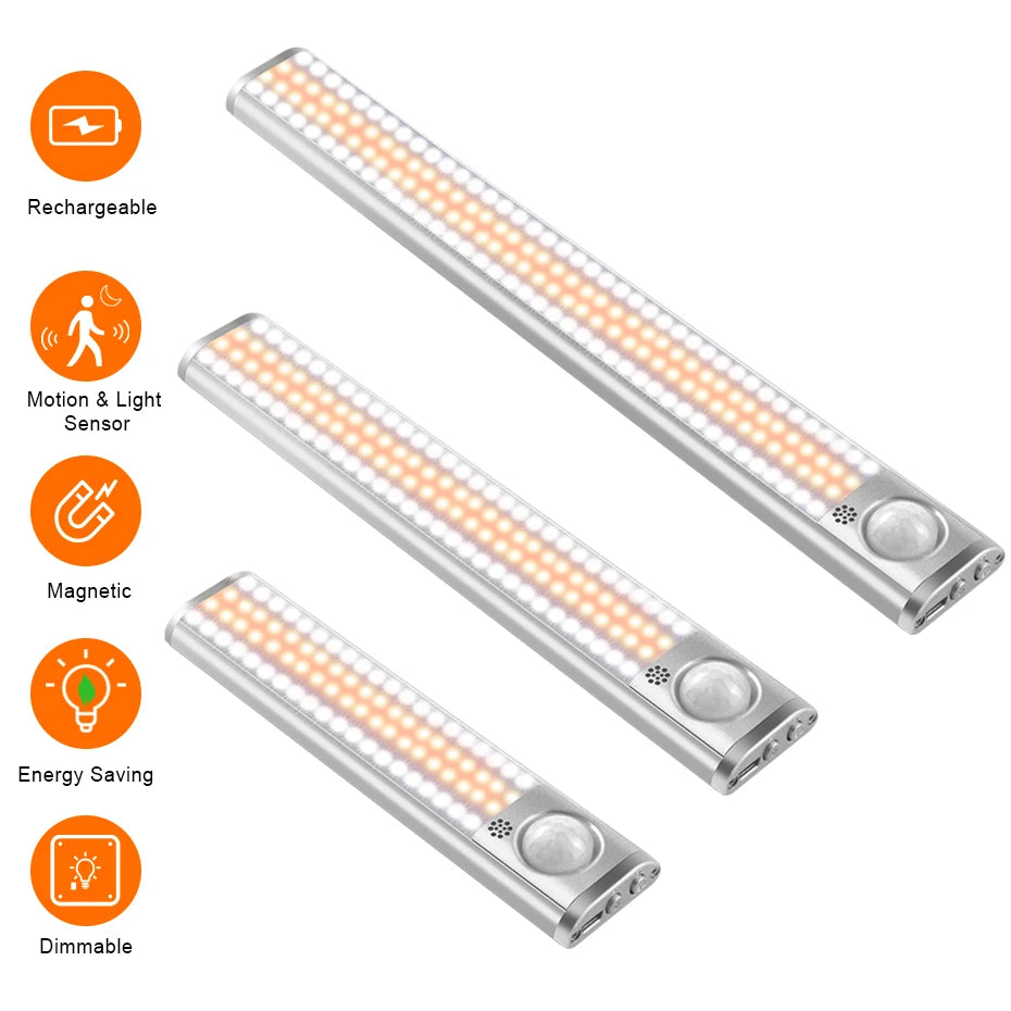 lampe led détecteur mouvement recharge usb adhésive magnétique blanc argenté moderne