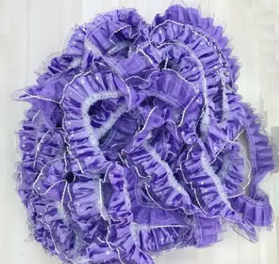 rubans plissés bordure dentelée motifs floraux violet rose bleu festif décoration tissu polyester nylonOpaque