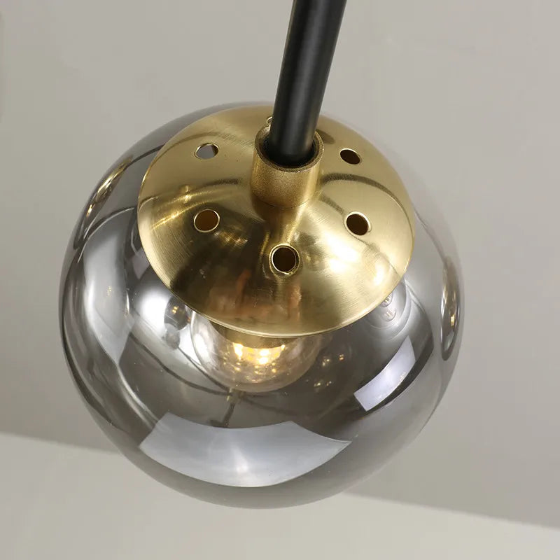 suspension lumineuse moderne boules sphériques translucides noir doré led echangement facile