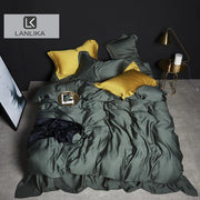 Ensemble de literie en soie verte 100% mûrier - Housse de couette, drap et taies d'oreiller