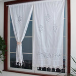 rideaux beiges broderies florales dentelle franges coton pastorales salon chambre semi transparents