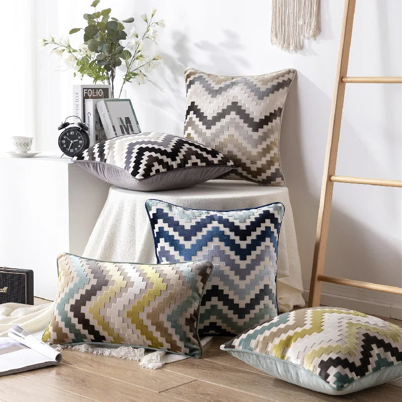 housse coussin polyester zigzag gris moderne décoration maison lit voiture 45x45cm 30x50cm 50x50cm