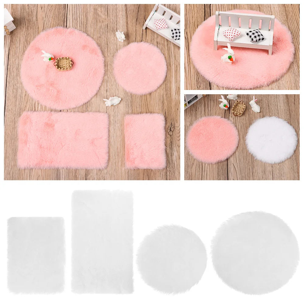 tapis doux moderne rose blanc pelucheux accessoire décoration intérieure miniatura ronde rectangulaire minimaliste