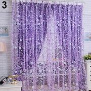 rideau voilage transparent motif floral violet orange décoration intérieure tringle rideau floral