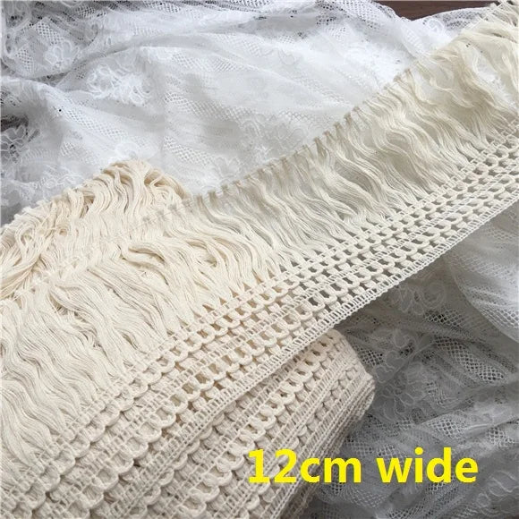écharpe macramé franges coton blanc boho artisanal longueur 10cm 11cm 14cm