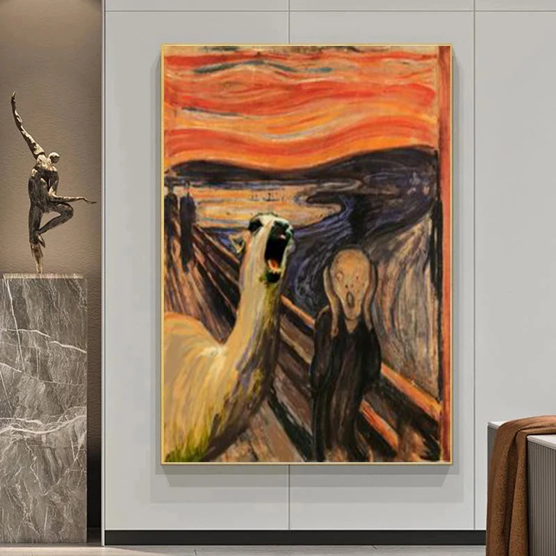 Toile imprimée Chat 'The Scream' en canvas coton premium