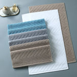 tapis bain coton gris blanc bleu olive bordure brodée absorption rapide antidérapant machine laver
