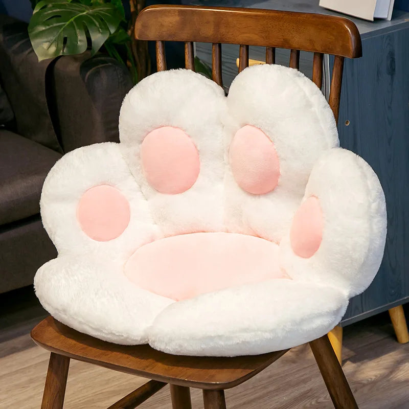 coussin forme patte chat peluche douce motif chat couleur rose gris pastel mignon