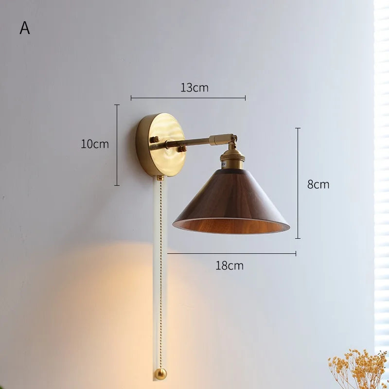 lampe murale industrielle moderne or marron foncé conique réglable bois ampoule led fixée sans