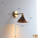 lampe murale industrielle moderne or marron foncé conique réglable bois ampoule led fixée sans