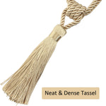 rideau attache pompon polyester beige gris or classique 45cm total 14cm pompon decoration interieur