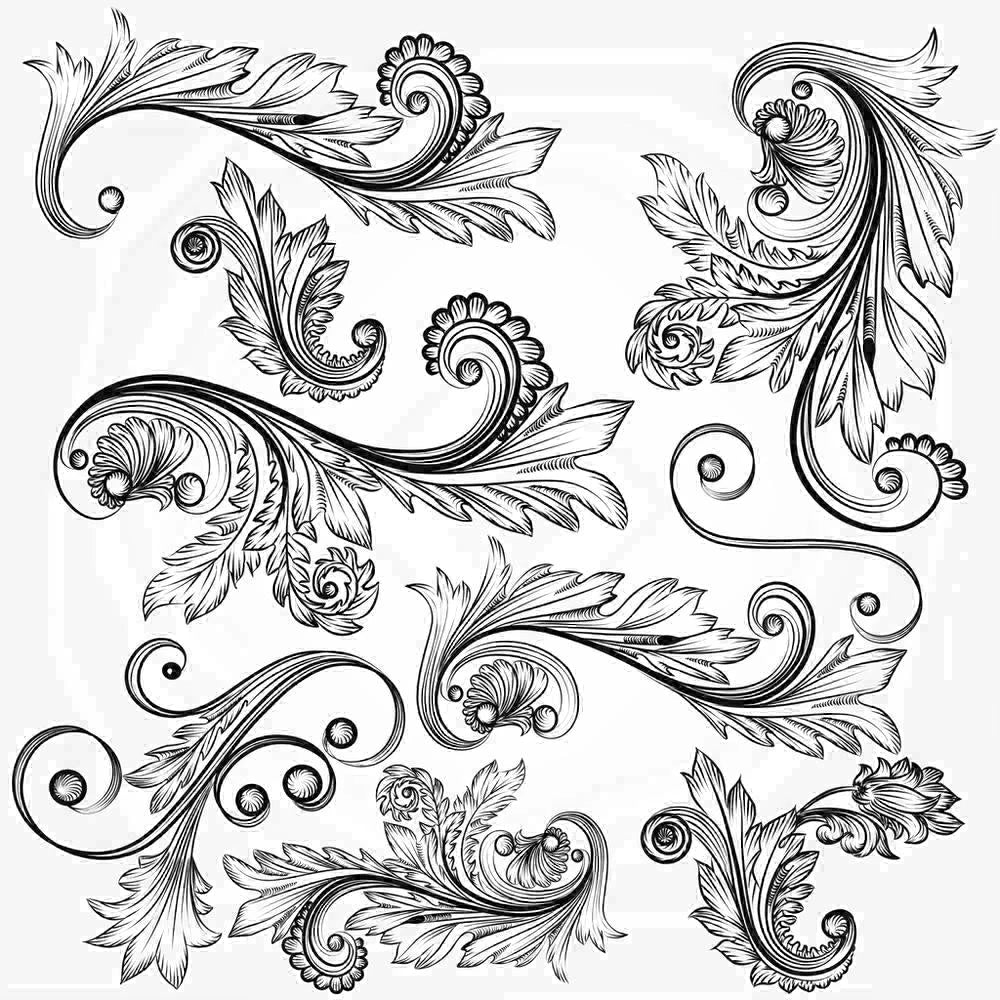 timbres vintage baroques motifs floraux ornements feuilles fleurs marron clair décoration artisanale scrapbooking